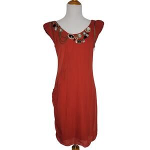 Yoana Baraschi Red Dress Gold Chain Embellished Art to Wear Women XS
